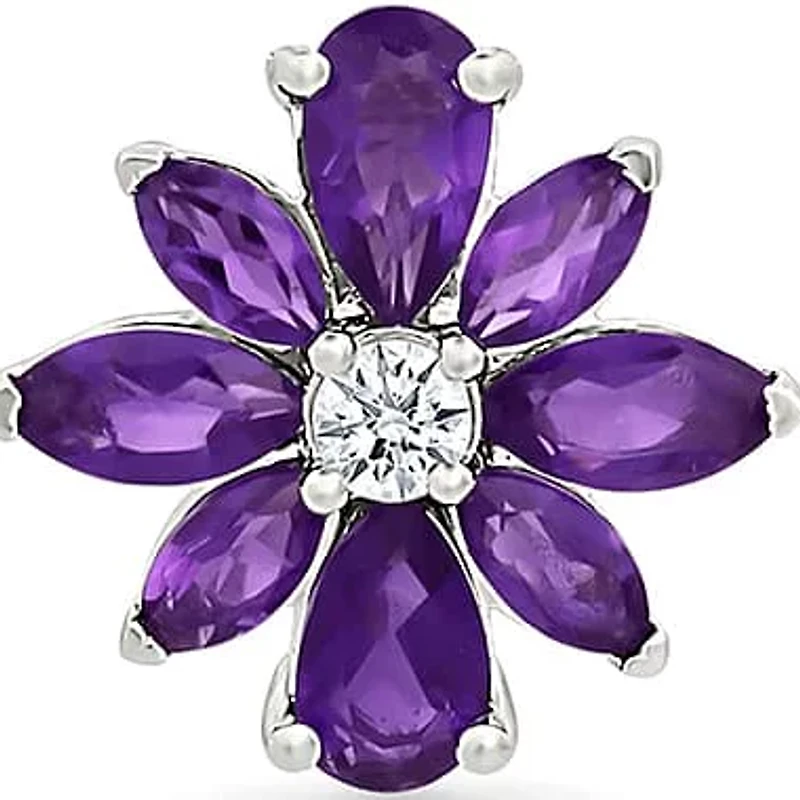 Amethyst and Created White Sapphire Flower Stud Earring