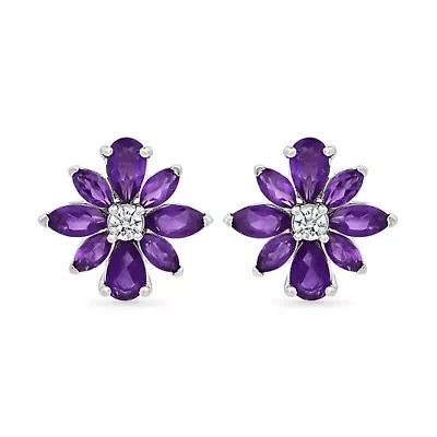 Amethyst and Created White Sapphire Flower Stud Earring