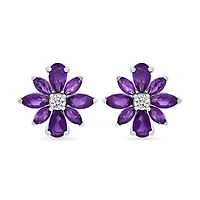 Amethyst and Created White Sapphire Flower Stud Earring
