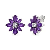 Amethyst and Created White Sapphire Flower Stud Earring