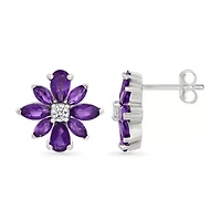 Amethyst and Created White Sapphire Flower Stud Earring