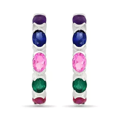 Lab Created Multi Gemstone Fashion Hoop Earring