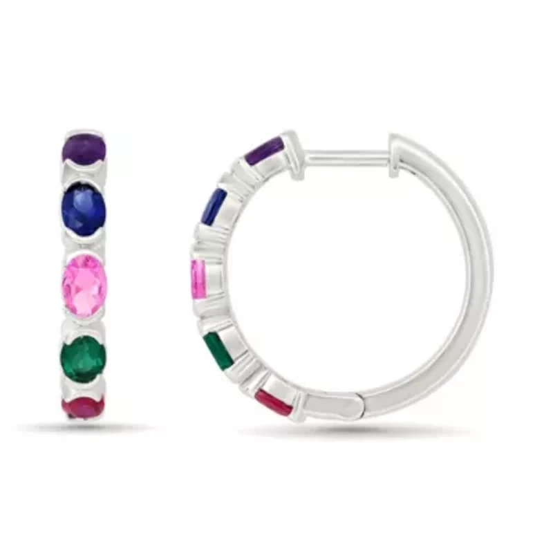 Lab Created Multi Gemstone Fashion Hoop Earring