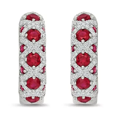 Lab Created Created Ruby and Created White Sapphire Fashion Hoop Earring