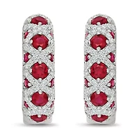 Lab Created Created Ruby and Created White Sapphire Fashion Hoop Earring