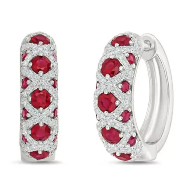 Lab Created Created Ruby and Created White Sapphire Fashion Hoop Earring