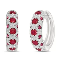 Lab Created Created Ruby and Created White Sapphire Fashion Hoop Earring