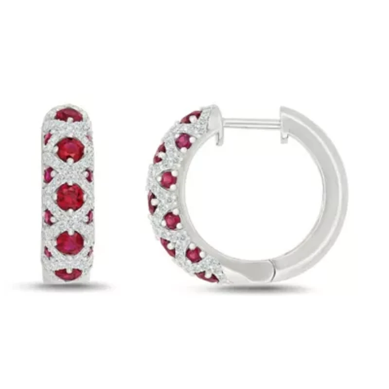 Lab Created Created Ruby and Created White Sapphire Fashion Hoop Earring
