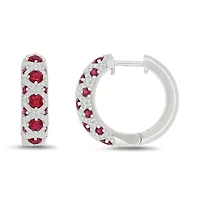 Lab Created Created Ruby and Created White Sapphire Fashion Hoop Earring