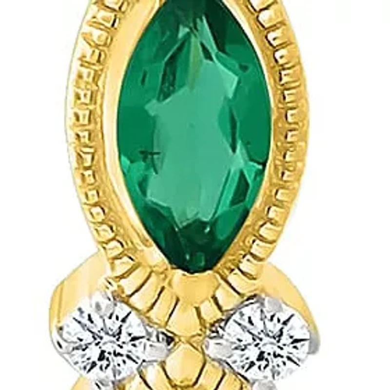 Lab Created Diamond and Created Emerald Hoop Earring