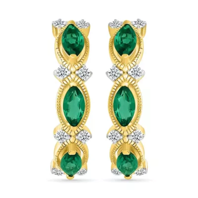 Lab Created Diamond and Created Emerald Hoop Earring