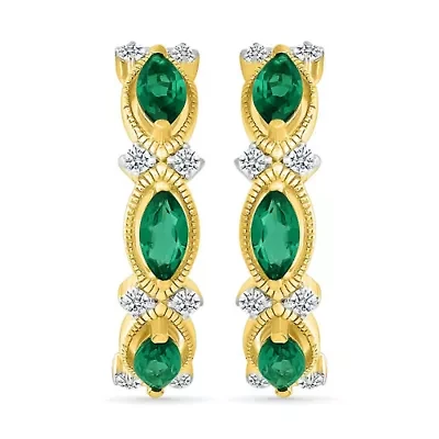 Lab Created Diamond and Created Emerald Hoop Earring