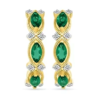 Lab Created Diamond and Created Emerald Hoop Earring