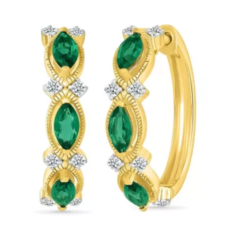 Lab Created Diamond and Created Emerald Hoop Earring