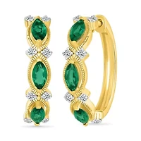 Lab Created Diamond and Created Emerald Hoop Earring
