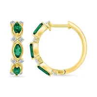 Lab Created Diamond and Created Emerald Hoop Earring