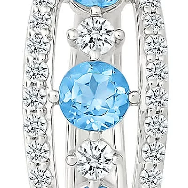 Swiss Blue Topaz and Created White Sapphire Hoop Earring