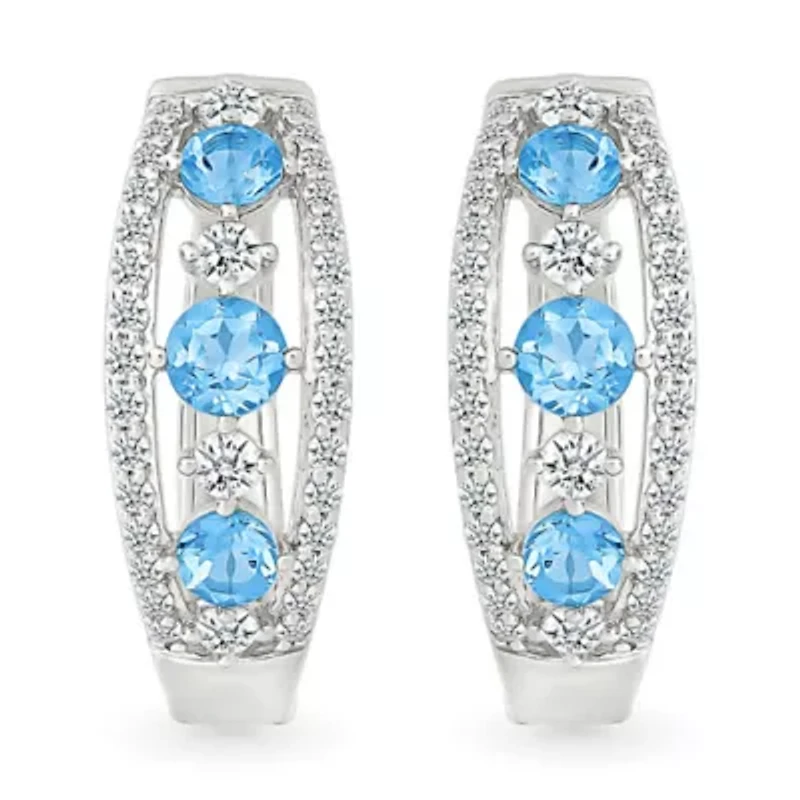 Swiss Blue Topaz and Created White Sapphire Hoop Earring