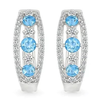 Swiss Blue Topaz and Created White Sapphire Hoop Earring