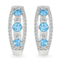 Swiss Blue Topaz and Created White Sapphire Hoop Earring