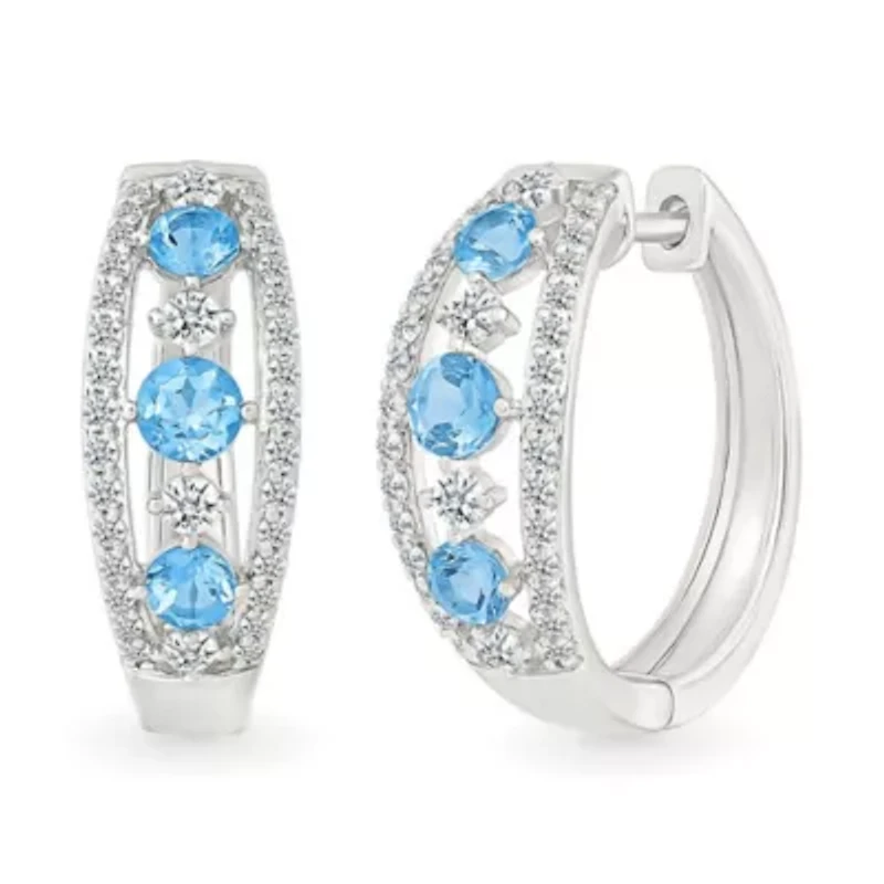 Swiss Blue Topaz and Created White Sapphire Hoop Earring