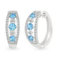 Swiss Blue Topaz and Created White Sapphire Hoop Earring