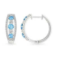 Swiss Blue Topaz and Created White Sapphire Hoop Earring