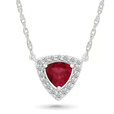 Lab Created Created Ruby and Created White Sapphire Trillion Shape Necklace