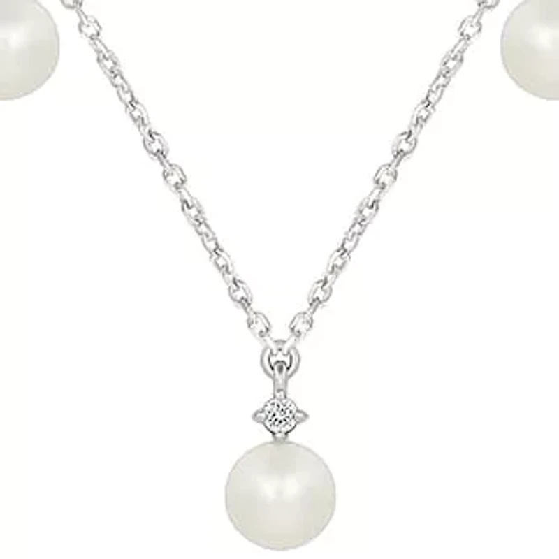 Pearl and Created White Sapphire Fashion Necklace
