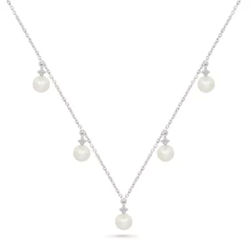 Pearl and Created White Sapphire Fashion Necklace