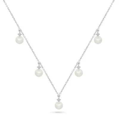 Pearl and Created White Sapphire Fashion Necklace