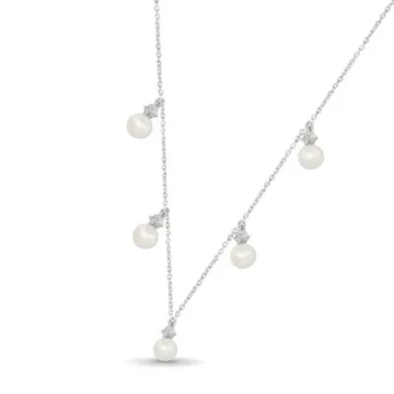 Pearl and Created White Sapphire Fashion Necklace