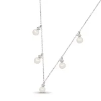 Pearl and Created White Sapphire Fashion Necklace