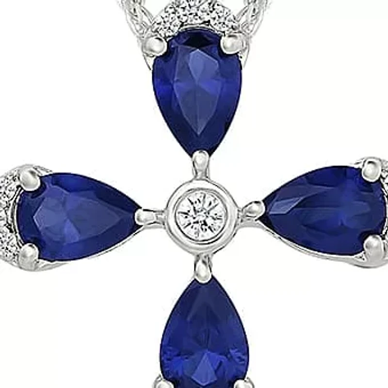 Lab Created Created Blue Sapphire and Created White Sapphire Cross Pendant