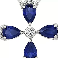 Lab Created Created Blue Sapphire and Created White Sapphire Cross Pendant
