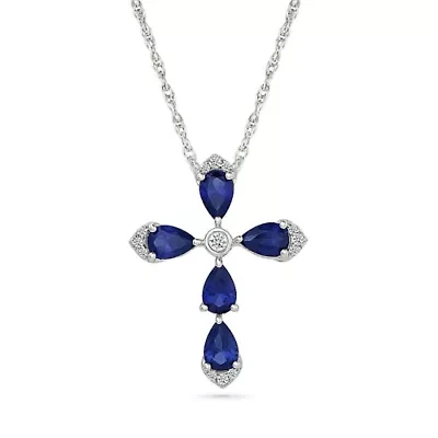 Lab Created Created Blue Sapphire and Created White Sapphire Cross Pendant