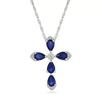 Lab Created Created Blue Sapphire and Created White Sapphire Cross Pendant