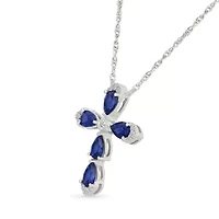 Lab Created Created Blue Sapphire and Created White Sapphire Cross Pendant