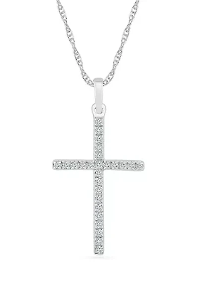 Diamond Accent Sterling Silver Cross Pendant Necklace