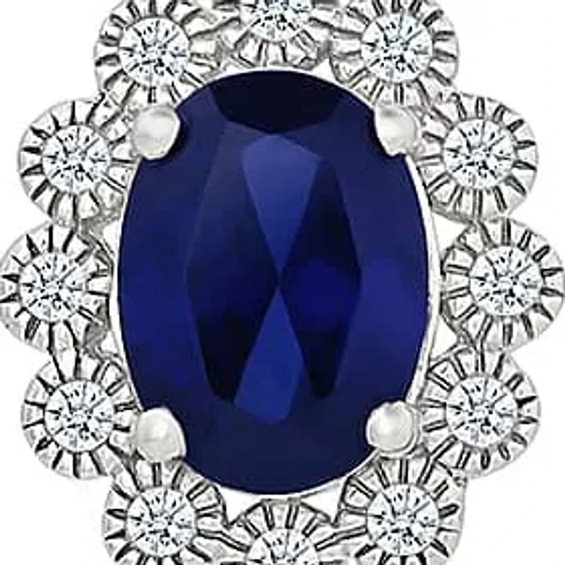 Lab Created Created Blue Sapphire and Created White Sapphire Oval Shape Pendant