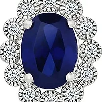 Lab Created Created Blue Sapphire and Created White Sapphire Oval Shape Pendant