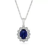 Lab Created Created Blue Sapphire and Created White Sapphire Oval Shape Pendant