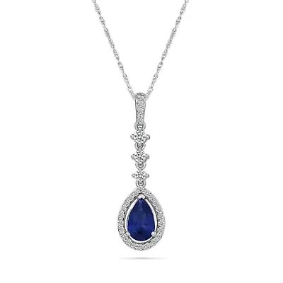 Lab Created Created Blue Sapphire and Created White Sapphire Fashion Pendant