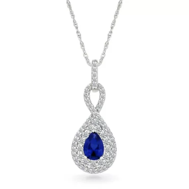 Lab Created Created Blue Sapphire and Created White Sapphire Infinity Pendant