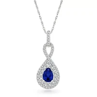 Lab Created Created Blue Sapphire and Created White Sapphire Infinity Pendant