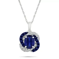 Lab Created Created Blue Sapphire and Created White Sapphire Fashion Pendant