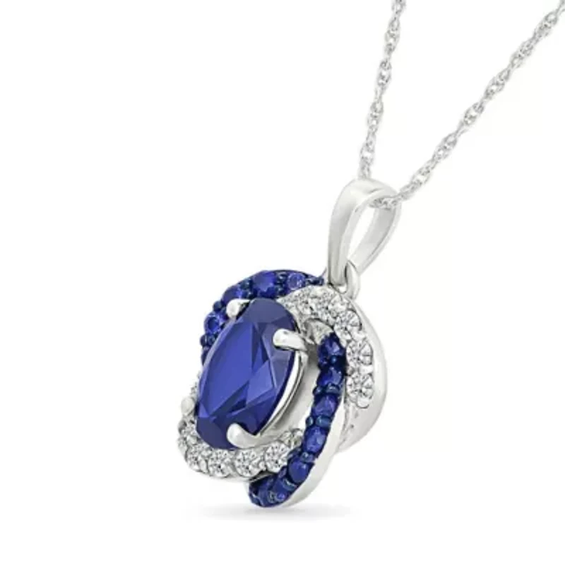 Lab Created Created Blue Sapphire and Created White Sapphire Fashion Pendant