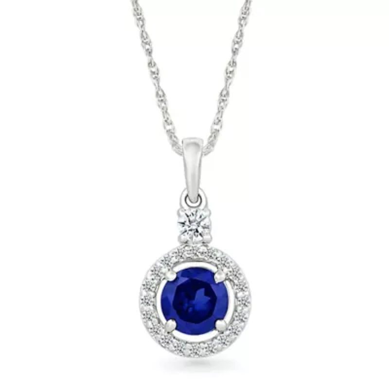 Lab Created Created Blue Sapphire and Created White Sapphire Circle Pendant