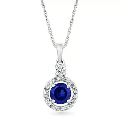 Lab Created Created Blue Sapphire and Created White Sapphire Circle Pendant