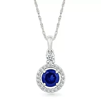 Lab Created Created Blue Sapphire and Created White Sapphire Circle Pendant